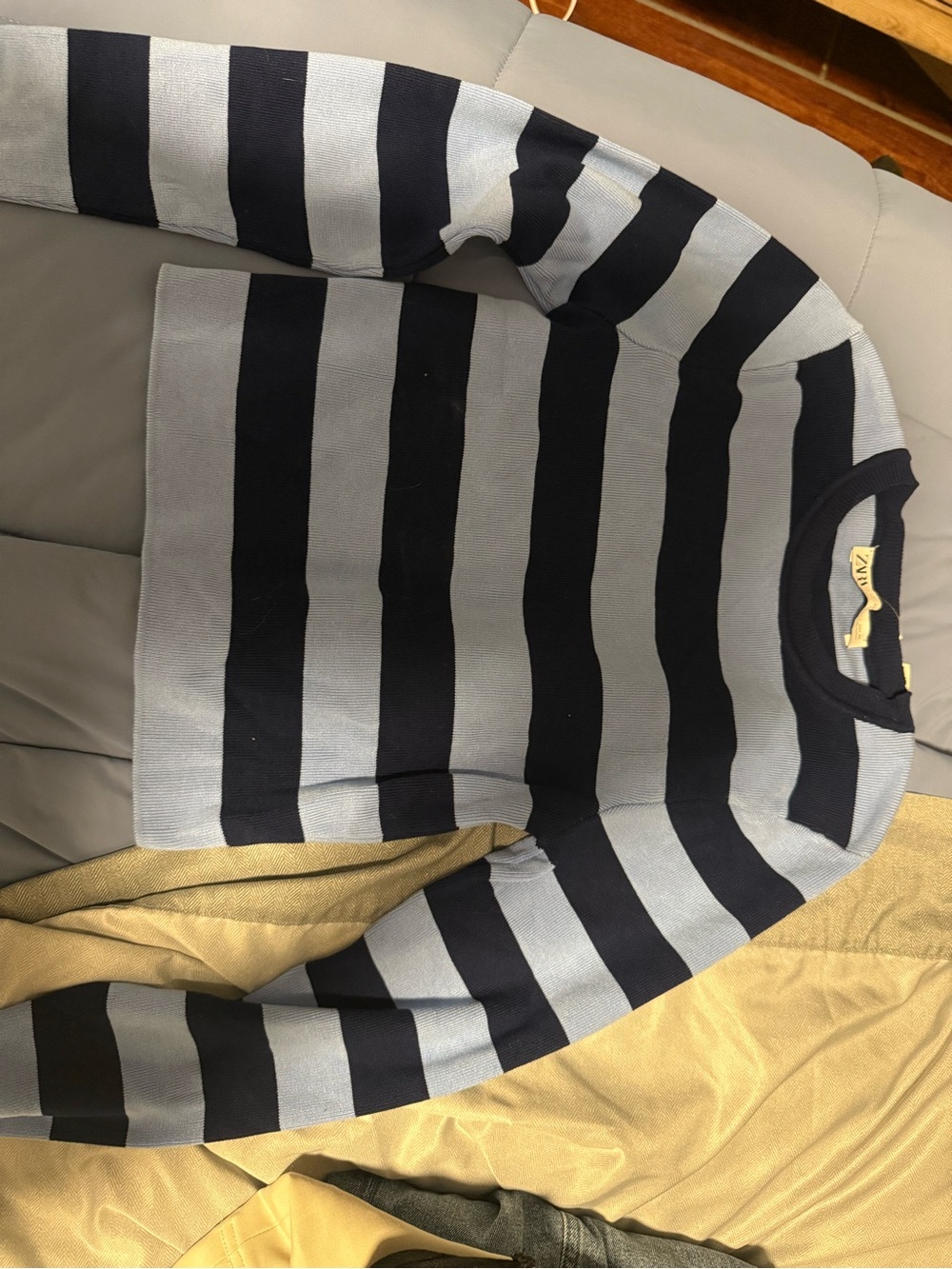 Zara Navy and Light Blue Striped Crewneck Sweater